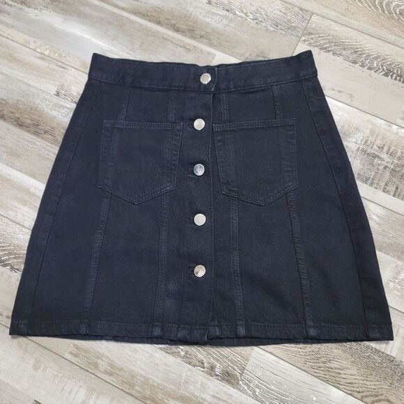 Zara Black Denim Button-Up Mini Skirt Size Small - Picture 1 of 4